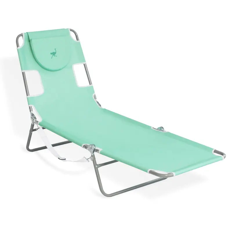 Ostrich Outdoor Folding Adjustable Recliner Chaise Lounge Beach Pool Chair, Teal