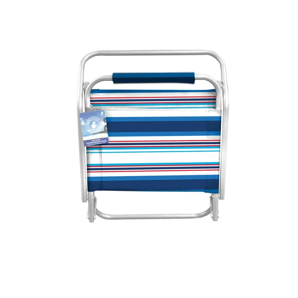 One Position Folding Beach Chair, Blue/Red Stripe