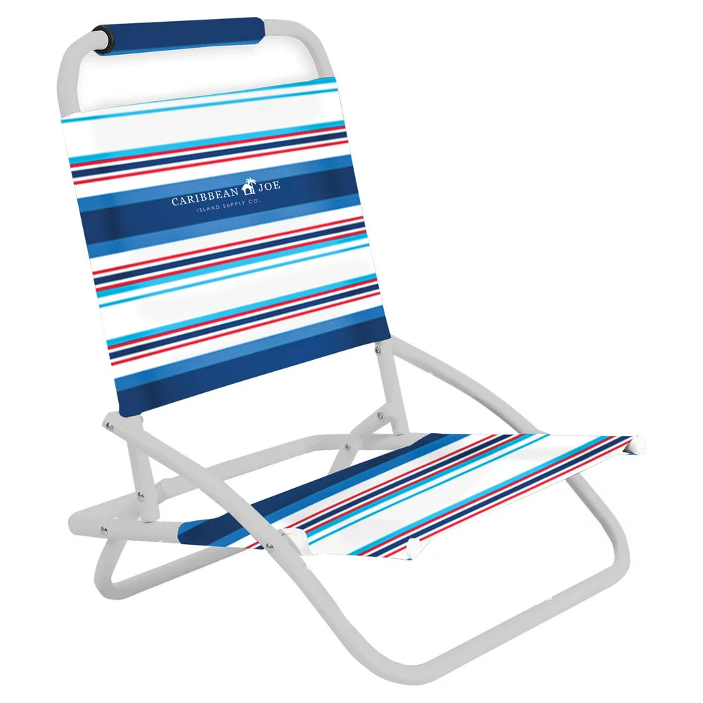 One Position Folding Beach Chair, Blue/Red Stripe