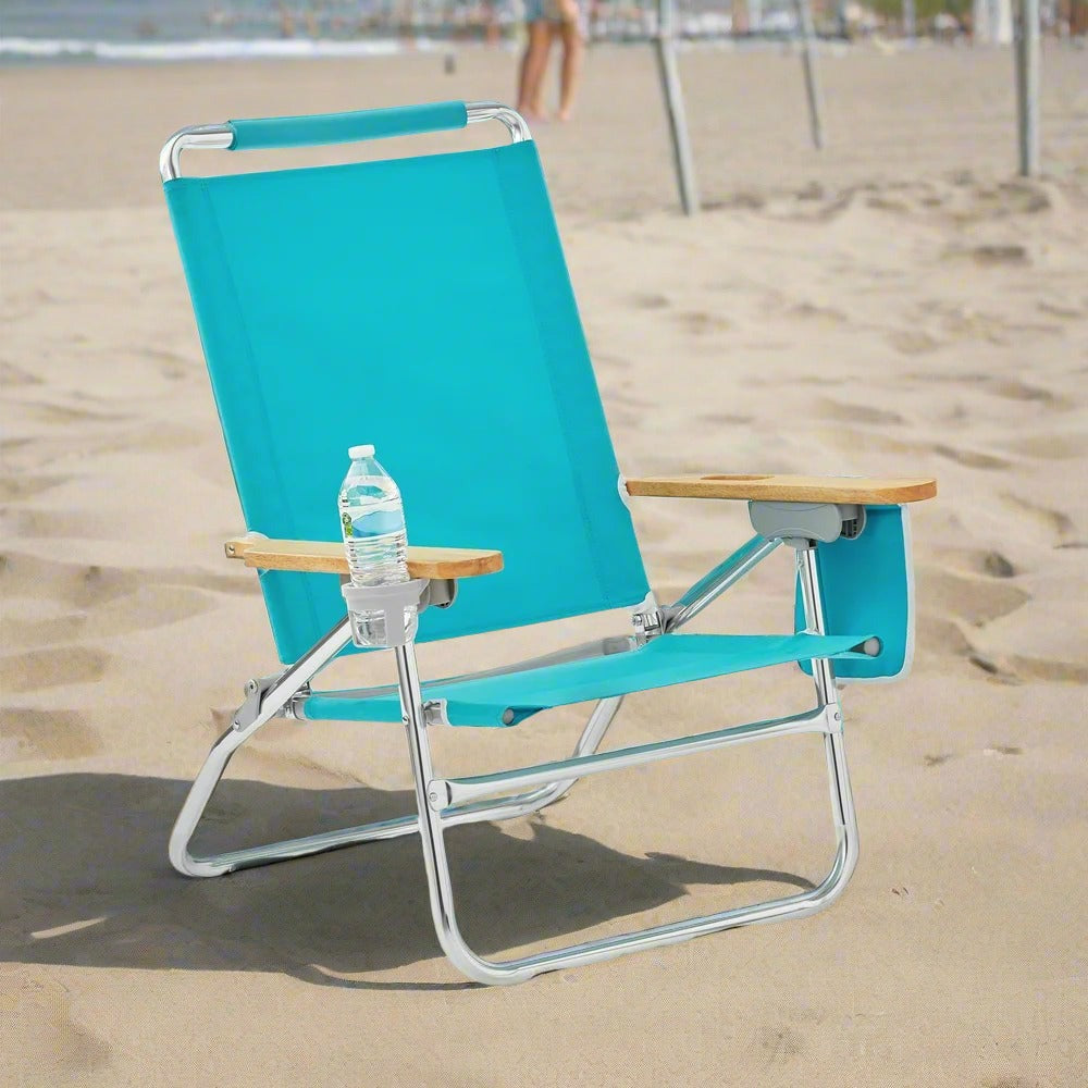 2-Pack  Wood Arm Reclining Comfort Height Beach Chair, Teal